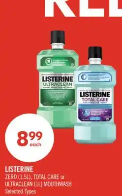 Shoppers Drug Mart LISTERINE ZERO (1.5L), TOTAL CARE or ULTRACLEAN (1L) MOUTHWASH offer