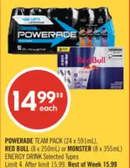 Shoppers Drug Mart POWERADE TEAM PACK (24 x 591mL), RED BULL (8 x 250mL) or MONSTER (8 x 355mL) ENERGY DRINK offer
