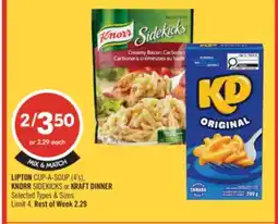Shoppers Drug Mart LIPTON CUP-A-SOUP (4's). KNORR SIDEKICKS or KRAFT DINNER offer