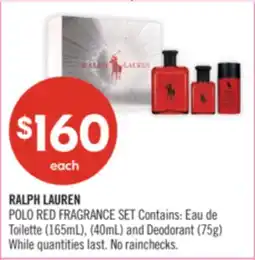 Shoppers Drug Mart RALPH LAUREN POLO RED FRAGRANCE SET Contains: Eau de Toilette (165mL), (40mL) and Deodorant (75g) offer