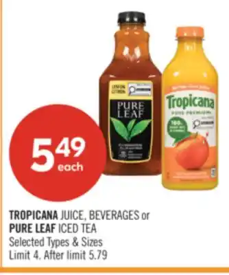 Shoppers Drug Mart TROPICANA JUICE, BEVERAGES or PURE LEAF ICED TEA offer