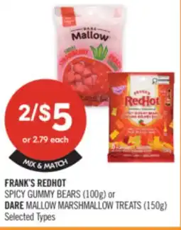 Shoppers Drug Mart FRANK'S REDHOT SPICY GUMMY BEARS (100g) or DARE MALLOW MARSHMALLOW TREATS (150g) offer