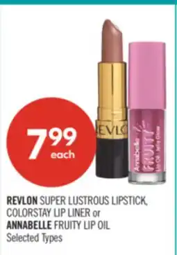 Shoppers Drug Mart REVLON SUPER LUSTROUS LIPSTICK, COLORSTAY LIP LINER or ANNABELLE FRUITY LIP OIL offer