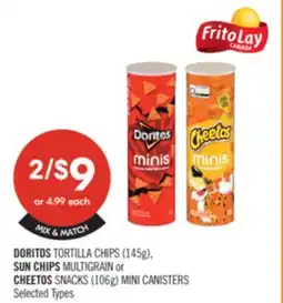 Shoppers Drug Mart DORITOS TORTILLA CHIPS (145g), SUN CHIPS MULTIGRAIN or CHEETOS SNACKS (106g) MINI CANISTERS offer