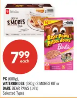 Shoppers Drug Mart PC (600g), WATERBRIDGE (380g) S'MORES KIT or DARE BEAR PAWS (14's) offer