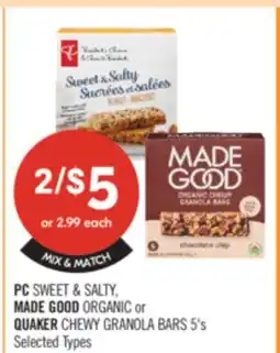 Shoppers Drug Mart PC SWEET & SALTY, MADE GOOD ORGANIC or QUAKER CHEWY GRANOLA BARS offer