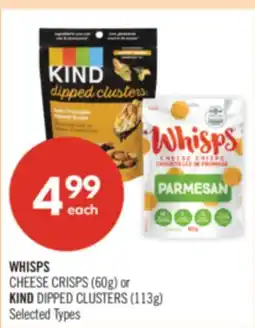 Shoppers Drug Mart WHISPS CHEESE CRISPS (60g) or KIND DIPPED CLUSTERS (113g) offer