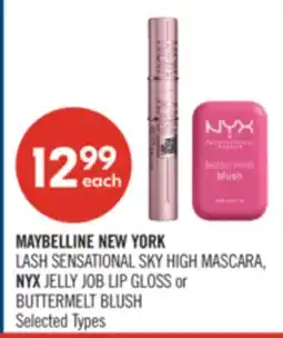 Shoppers Drug Mart MAYBELLINE NEW YORK LASH SENSATIONAL SKY HIGH MASCARA, NYX JELLY JOB LIP GLOSS or BUTTERMELT BLUSH offer