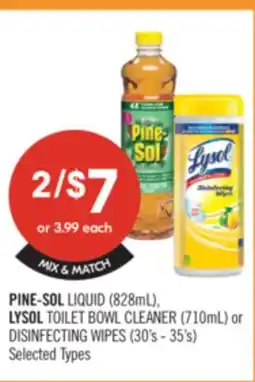 Shoppers Drug Mart PINE-SOL LIQUID (828mL), LYSOL TOILET BOWL CLEANER (710mL) or DISINFECTING WIPES (30's - 35's) offer