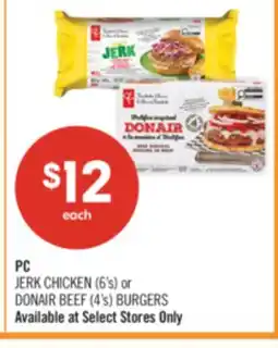 Shoppers Drug Mart PC JERK CHICKEN (6's) or DONAIR BEEF (4's) BURGERS offer