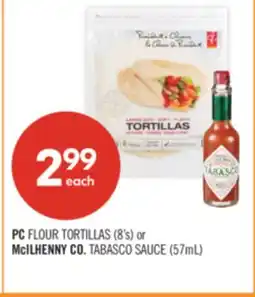 Shoppers Drug Mart PC FLOUR TORTILLAS (8's) or McILHENNY CO. TABASCO SAUCE (57mL) offer