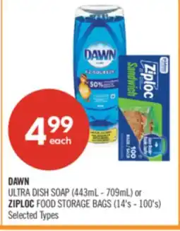 Shoppers Drug Mart DAWN ULTRA DISH SOAP (443mL - 709mL) or ZIPLOC FOOD STORAGE BAGS (14's - 100's) offer