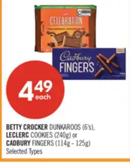Shoppers Drug Mart BETTY CROCKER DUNKAROOS (6's), LECLERC COOKIES (240g) or CADBURY FINGERS (114g - 125g) offer