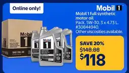 Walmart Mobil 1 full synthetic motor oil offer