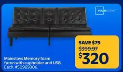 Walmart Mainstays Memory foam futon with cupholder and USB offer