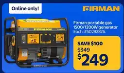 Walmart Firman portable gas 1500/1200W generator offer