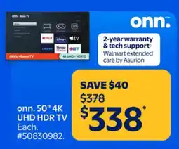 Walmart onn. 50 4K UHD HDR TV offer