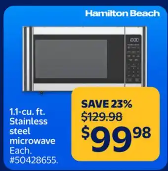 Walmart Hamilton Beach 1.1-cu. ft. Stainless steel microwave offer