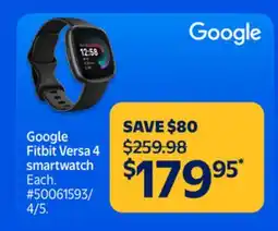 Walmart Google Fitbit Versa 4 Smartwatch offer