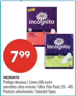 Pharmaprix INCOGNITO Liners (68) or Ultra Thin Pads (20 - 48) offer