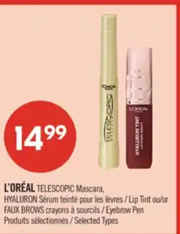 Pharmaprix L'ORÉAL TELESCOPIC Mascara, HYALURON Lip Tint or FAUX BROWS Eyebrow Pen offer