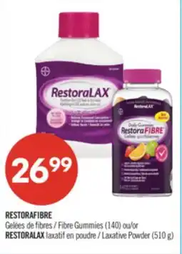 Pharmaprix RESTORAFIBRE Fibre Gummies (140) or RESTORALAX Laxative Powder (510 g) offer