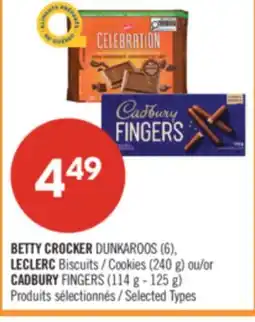Pharmaprix BETTY CROCKER DUNKAROOS (6), LECLERC Cookies (240 g) or CADBURY FINGERS (114 g - 125 g) offer