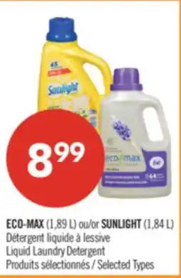 Pharmaprix ECO-MAX (1.89 L) or SUNLIGHT (1.84 L) Liquid Laundry Detergent offer
