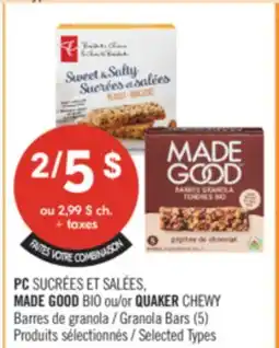 Pharmaprix PC SUCRÉES ET SALÉES, MADE GOOD Organic or QUAKER CHEWY Granola Bars offer