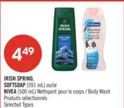 Pharmaprix IRISH SPRING, SOFTSOAP (591 mL) or NIVEA (500 mL) Body Wash offer