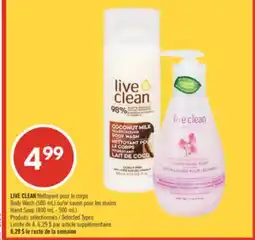 Pharmaprix LIVE CLEAN Body Wash (500 mL) or Hand Soap (400 mL - 500 mL) offer
