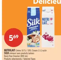 Pharmaprix NUTRILAIT 18% Cream (1 L) or SILK Dairy Free Creamer (890 mL) offer