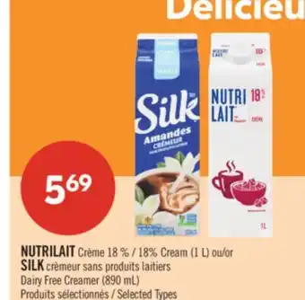 Pharmaprix NUTRILAIT 18% Cream (1 L) or SILK Dairy Free Creamer (890 mL) offer