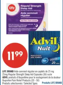 Pharmaprix LIFE BRAND Strength Sleep Aid Capsules (36) or ADVIL Ibuprofen Pain Relief Products (20 - 50) offer