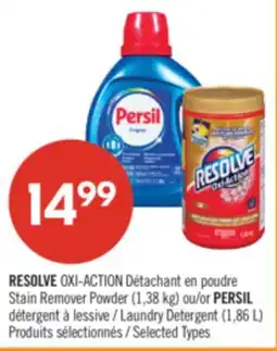 Pharmaprix RESOLVE OXI-ACTION Stain Remover Powder (1,38 kg) or PERSIL Laundry Detergent (1,86 L) offer