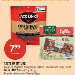 Pharmaprix TASTE OF NATURE Organic Snack Bars 5 x 40g JACK LINK'S Jerky 65g-81g offer