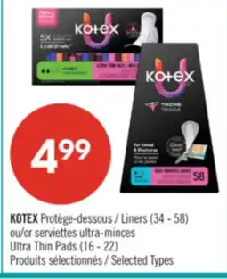 Pharmaprix KOTEX Liners (34 - 58) or Ultra Thin Pads (16 - 22) offer