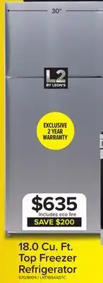 Leon's 18.0 Cu. Ft. Top Freezer Refrigerator offer