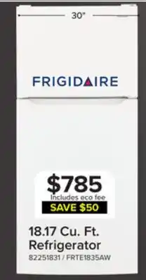 Leon's Frigidaire 29.5 18.17 Cu. Ft. White Top-Freezer Refrigerator - FRTE1835AW offer