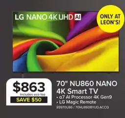 Leon's LG 70 4K Smart NANO UHD NU860 TV - 70NU860BYUD.ACCQ offer