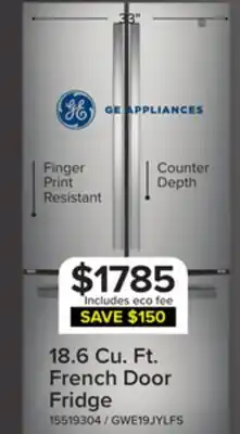 Leon's GE 33 18.6 Cu. Ft. Fingerprint Resistant Counter-Depth French Door Refrigerator - GWE19JYLFS offer