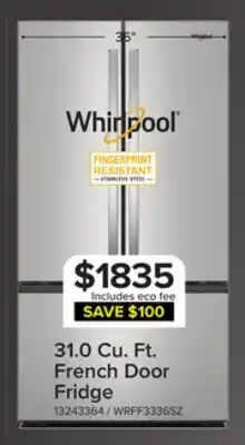 Leon's Whirlpool 36 31 Cu. Ft. Fingerprint Resistant Stainless Steel Refrigerator - WRFF3336SZ offer