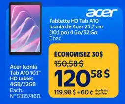 Walmart Acer Iconia Tab A10 10.1 HD tablet 4GB/32GB offer