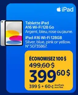 Walmart iPad A16 Wi-Fi 1286B offer