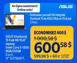 Walmart ASUS Vivobook 15 Full HD 15.6 laptop Intel Core 5-120U 8GB/512GB offer