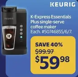 Walmart Keurig K-express essentials plus single-serve coffee maker offer