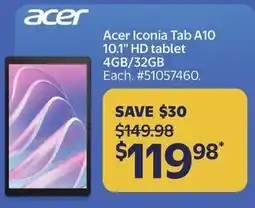 Walmart Acer Iconia Tab A10 10.1" HD tablet 4GB/32GB offer