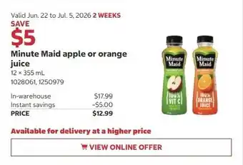 Costco Minute Maid apple or orange juice offer
