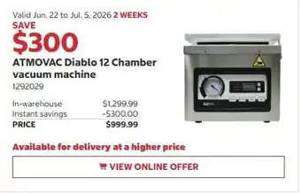 Costco ATMOVAC Diablo 12 Chamber vacuum machine offer