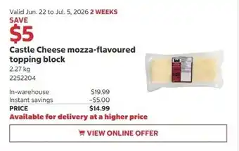 Costco Castle Cheese mozza-flavoured topping block offer